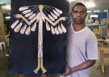 Jobie Manakgu with his artwork "Creation Mother"