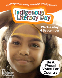 Young indigenous girl smiles at camera with the ILD logo and theme "Be a Proud Voice for Country"