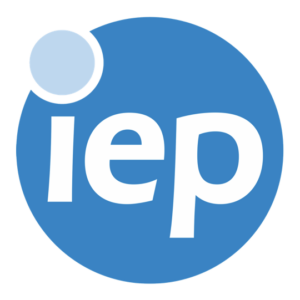 IEP logo, blue circle with the letters iep in lower case